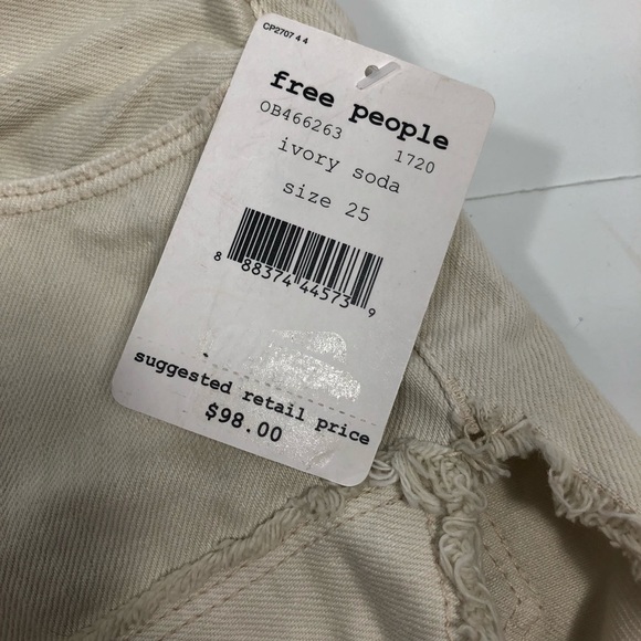 Free People Womens Denim Off White Cream Shorts - Picture 3 of 8